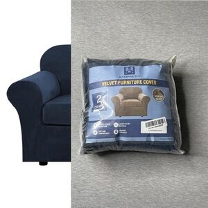 H.VERSAILTEX Real Velvet Plush Chair Sofa Cover 2 PCS. Set - Navy Blue
